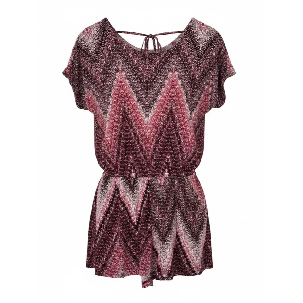 VENUS Chevron Tie-Back Romper in Burgundy and Pink - Size Small
